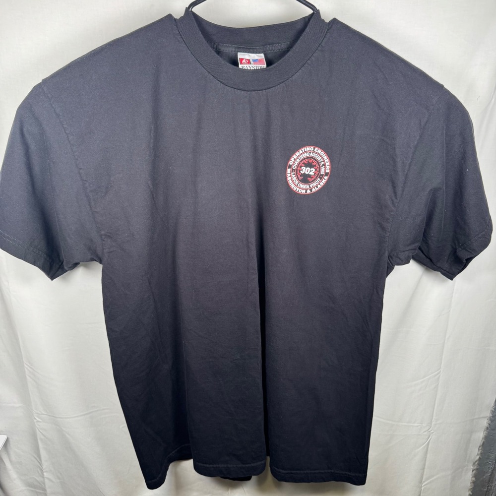 Bayside T-Shirt Mens 2XL Black Operating Engineers Local 302 Union Made in USA